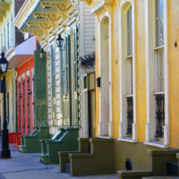 a row of brightly colored house in the French Quarter in New Orleans, Louisiana